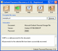 Outlook Password Recovery Professional screenshot